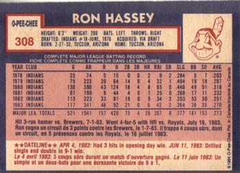 1984 O-Pee-Chee #308 Ron Hassey Back