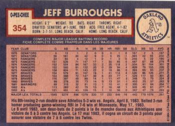 1984 O-Pee-Chee #354 Jeff Burroughs Back