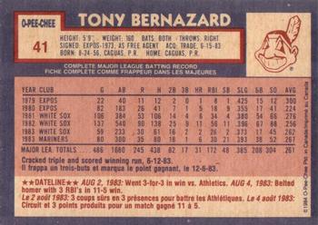 1984 O-Pee-Chee #41 Tony Bernazard Back