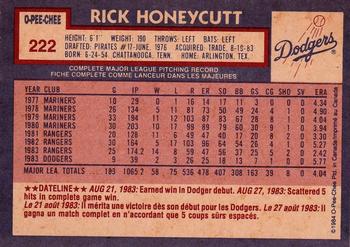 1984 O-Pee-Chee #222 Rick Honeycutt Back
