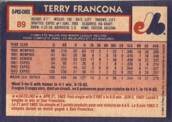 1984 O-Pee-Chee #89 Terry Francona Back