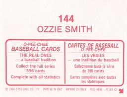 1984 O-Pee-Chee Stickers #144 Ozzie Smith Back