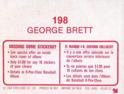 1984 O-Pee-Chee Stickers #198 George Brett Back