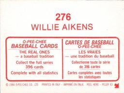 1984 O-Pee-Chee Stickers #276 Willie Aikens Back