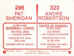 1984 O-Pee-Chee Stickers #286 / 323 Pat Sheridan / Andre Robertson Back