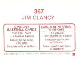 1984 O-Pee-Chee Stickers #367 Jim Clancy Back