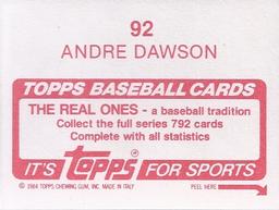 1984 Topps Stickers #92 Andre Dawson Back