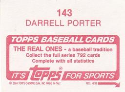 1984 Topps Stickers #143 Darrell Porter Back