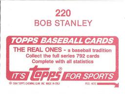 1984 Topps Stickers #220 Bob Stanley Back