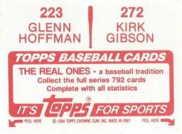 1984 Topps Stickers #223 / 272 Kirk Gibson / Glenn Hoffman Back