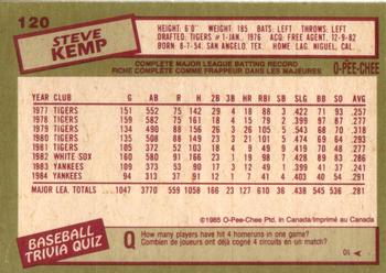 1985 O-Pee-Chee #120 Steve Kemp Back
