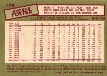 1985 O-Pee-Chee #170 George Foster Back