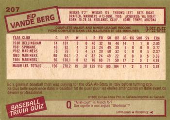 1985 O-Pee-Chee #207 Ed Vande Berg Back