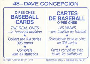 1985 O-Pee-Chee Stickers #48 Dave Concepcion Back