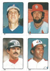 1985 O-Pee-Chee Stickers #96/172/194/282 Dale Murphy / Bruce Sutter / Tony Armas / Tim Raines Front