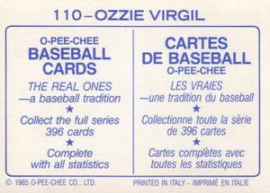 1985 O-Pee-Chee Stickers #110 Ozzie Virgil Back