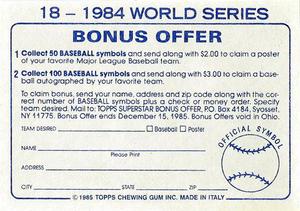 1985 Topps Stickers #18 1984 World Series Back