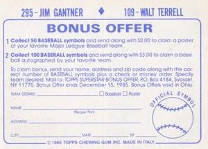 1985 Topps Stickers #109 / 295 Walt Terrell / Jim Gantner Back