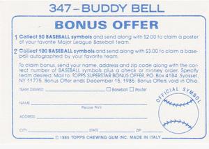 1985 Topps Stickers #347 Buddy Bell Back
