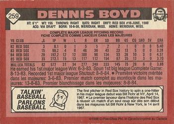 1986 O-Pee-Chee #259 Dennis Boyd Back