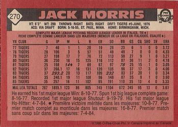 1986 O-Pee-Chee #270 Jack Morris Back