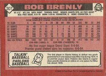 1986 O-Pee-Chee #307 Bob Brenly Back