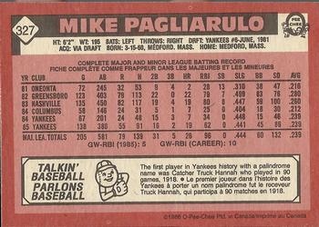 1986 O-Pee-Chee #327 Mike Pagliarulo Back