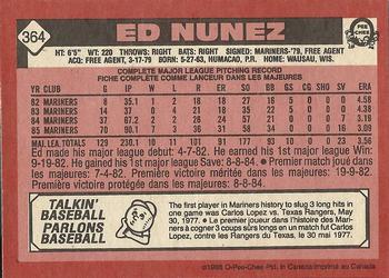 1986 O-Pee-Chee #364 Ed Nunez Back