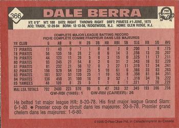 1986 O-Pee-Chee #366 Dale Berra Back