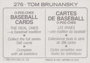 1986 O-Pee-Chee Stickers #276 Tom Brunansky Back