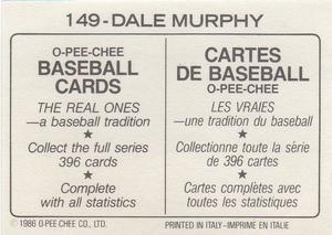 1986 O-Pee-Chee Stickers #149 Dale Murphy Back