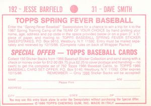 1986 Topps Stickers #31 / 192 Dave Smith / Jesse Barfield Back