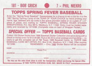 1986 Topps Stickers #7 / 181 Phil Niekro / Bob Grich Back