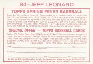 1986 Topps Stickers #84 Jeff Leonard Back