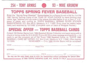 1986 Topps Stickers #93 / 254 Mike Krukow / Tony Armas Back
