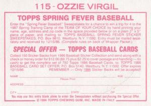 1986 Topps Stickers #115 Ozzie Virgil Back