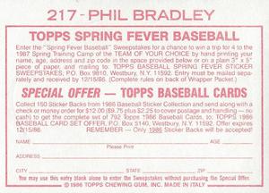 1986 Topps Stickers #217 Phil Bradley Back