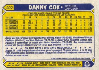 1987 O-Pee-Chee #202 Danny Cox Back