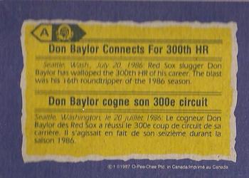 1987 O-Pee-Chee - Wax Box Bottom Panels Singles #A Don Baylor Back