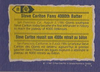 1987 O-Pee-Chee - Wax Box Bottom Panels Singles #B Steve Carlton Back