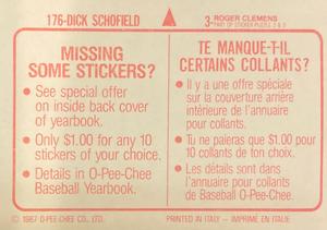 1987 O-Pee-Chee Stickers #3 / 176 Roger Clemens / Dick Schofield Back
