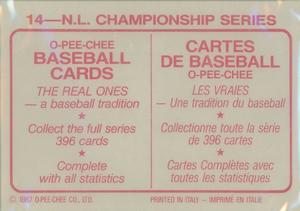 1987 O-Pee-Chee Stickers #14 N.L. Championship Series Back