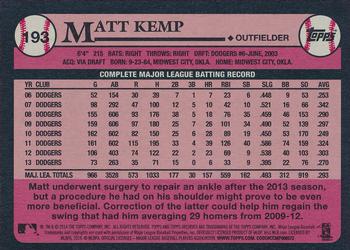 2014 Topps Archives #193 Matt Kemp Back