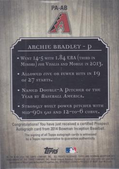 2014 Bowman Inception #PA-AB Archie Bradley Back