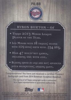 2014 Bowman Inception #PA-BB Byron Buxton Back