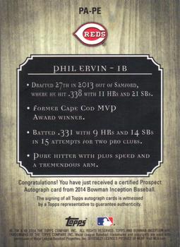 2014 Bowman Inception #PA-PE Phil Ervin Back
