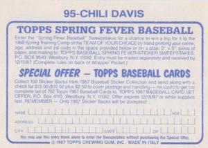 1987 Topps Stickers #95 Chili Davis Back