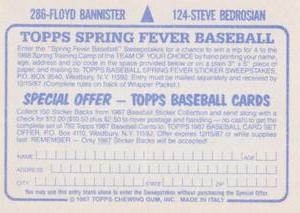 1987 Topps Stickers #124 / 286 Steve Bedrosian / Floyd Bannister Back