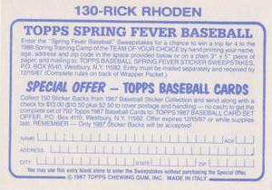 1987 Topps Stickers #130 Rick Rhoden Back
