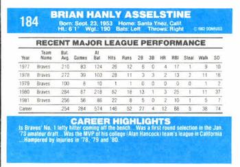 1982 Donruss #184 Brian Asselstine Back